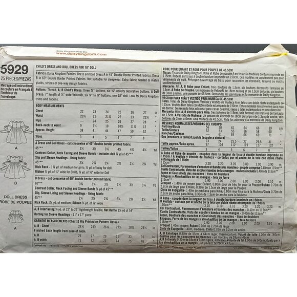 Simplicity 5929 Daisy Kingdom Girls Dress & Doll Outfit Sewing Pattern Sizes 3-6 - Picture 2 of 2